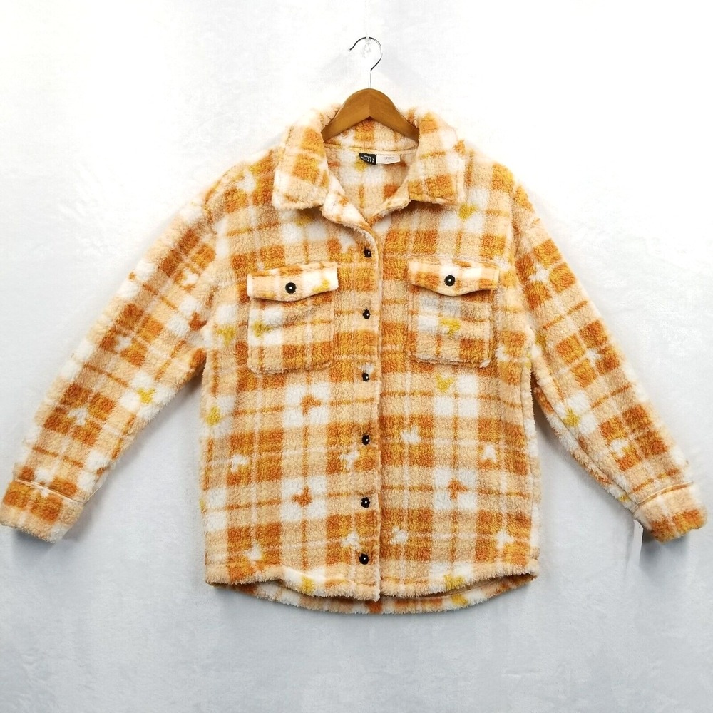 Disney Sherpa Overshirt M Plaid Hidden Mickey Mouse Button‎ Up Chore Outdoor